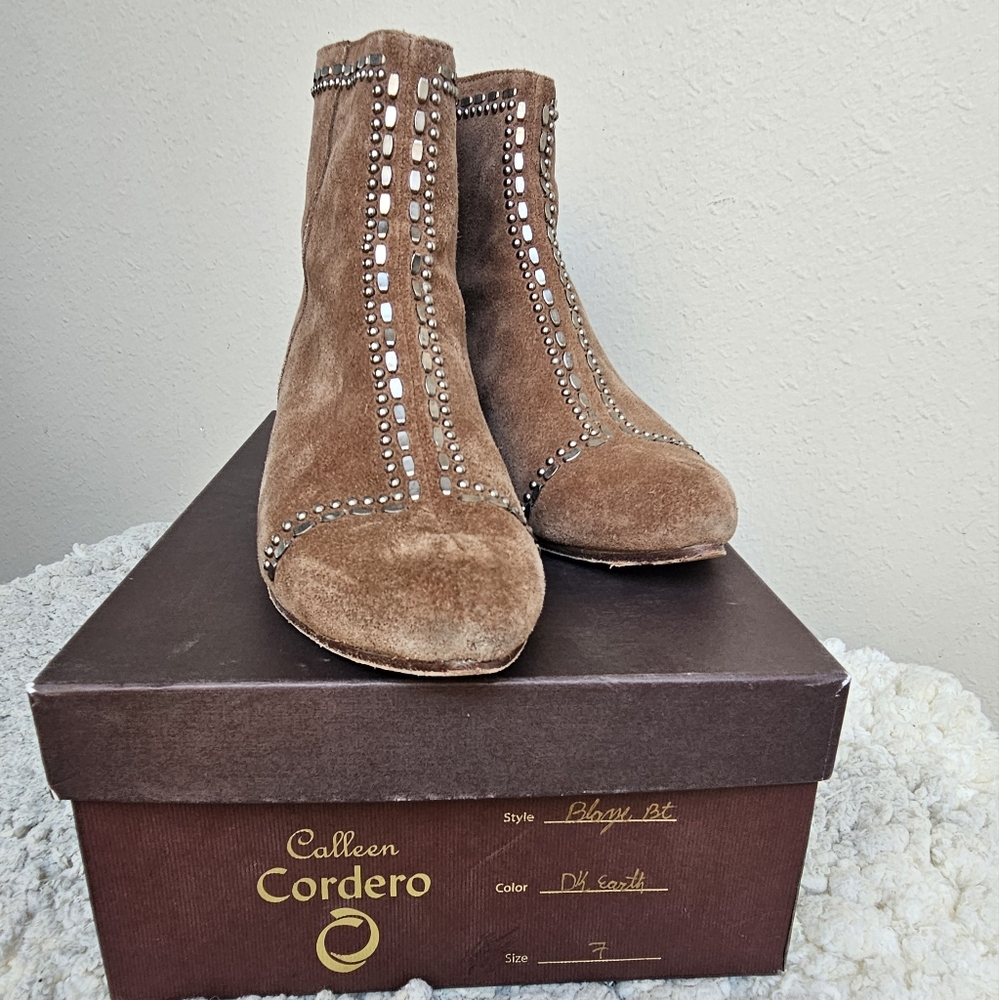 VINTAGE Suede Embellished Ankle Boots by Calleen Cordero - Picture 4 of 9